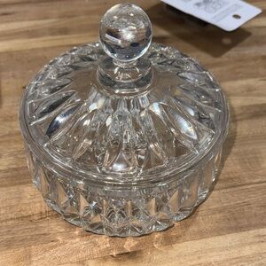 Rare mid-century crystal glass candy jar with diamond cut 1960s Vintage